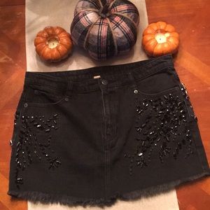 Free People Beaded Jean Mini Skirt